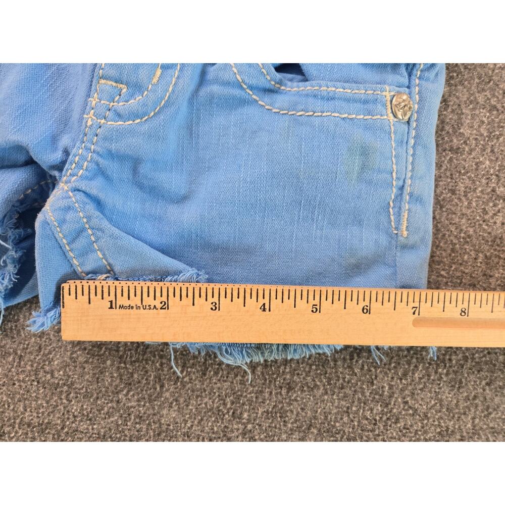 Miss Me Sky Blue Frayed Denim Shorts Youth Girls Sz 10 Mcbling Y2K Rhinestone - Picture 15 of 15